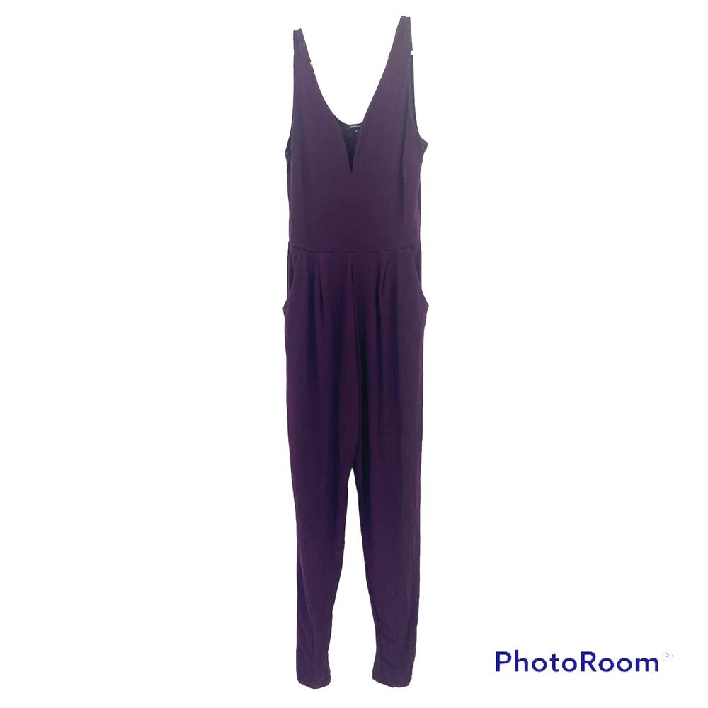 Ambiance Notch V-Neck Sleeveless Jumpsuit Purple Size Medium